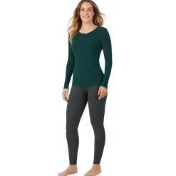 Discount Stretch Rib Long Sleeve Henley Women Long Sleeves