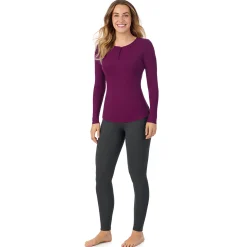 Discount Stretch Rib Long Sleeve Henley Women Long Sleeves
