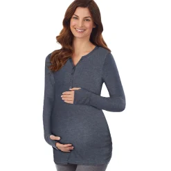 Discount Stretch Thermal Maternity Long Sleeve Split V-Neck Henley Women Maternity|Long Sleeves