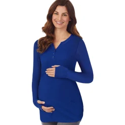 Discount Stretch Thermal Maternity Long Sleeve Split V-Neck Henley Women Maternity|Long Sleeves