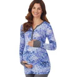 Discount Stretch Thermal Maternity Long Sleeve Split V-Neck Henley Women Maternity|Long Sleeves