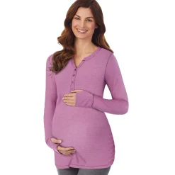 Discount Stretch Thermal Maternity Long Sleeve Split V-Neck Henley Women Maternity|Long Sleeves
