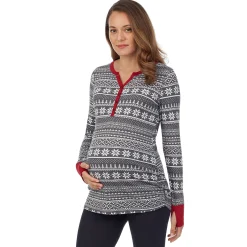 Discount Stretch Thermal Maternity Long Sleeve Split V-Neck Henley Women Maternity|Long Sleeves