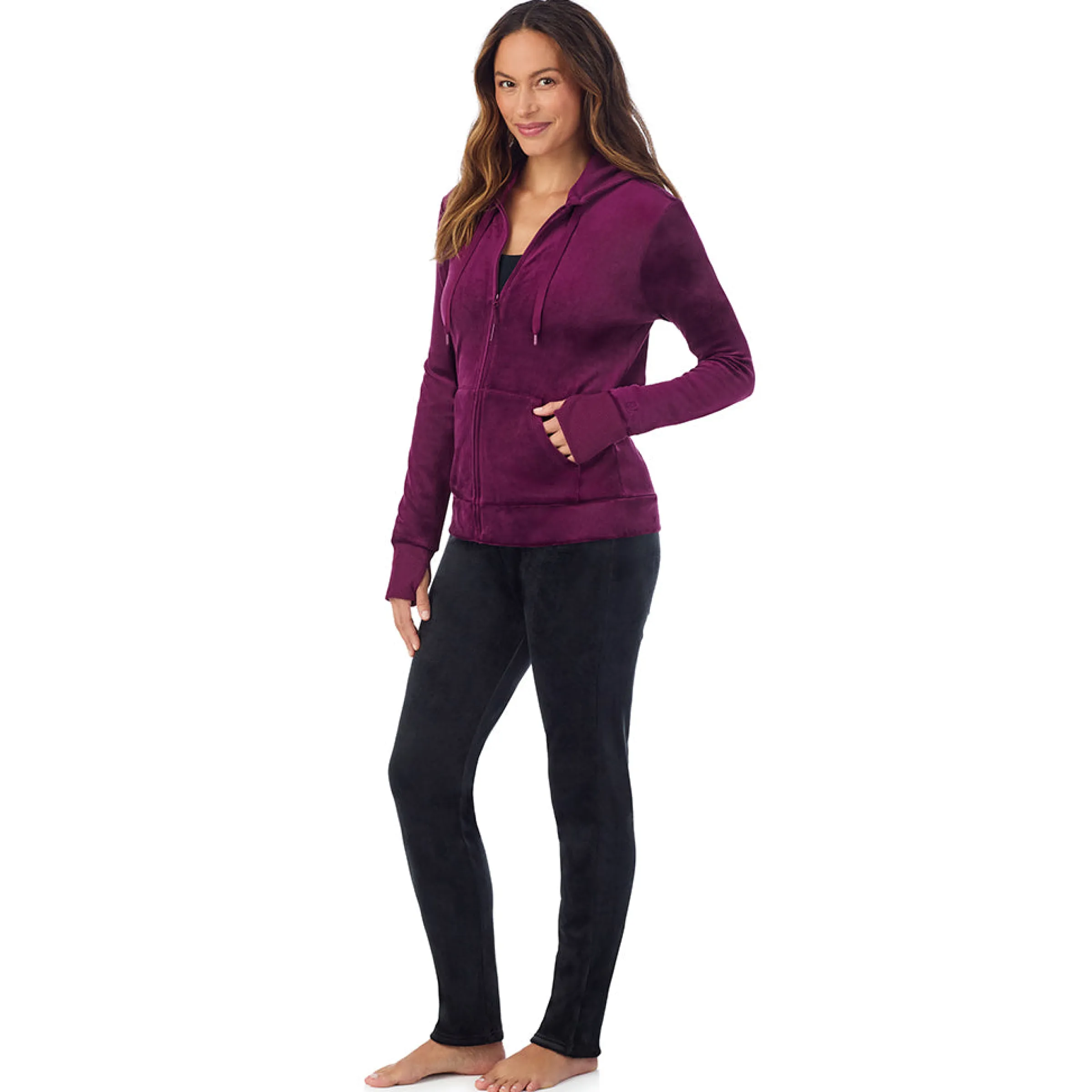 Stretch Velour Full Zip Hoodie Women Lounge|Wraps + Hoodies