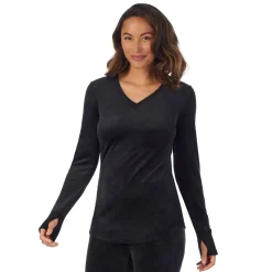 Outlet Stretch Velour Long Sleeve V-Neck Women Long Sleeves