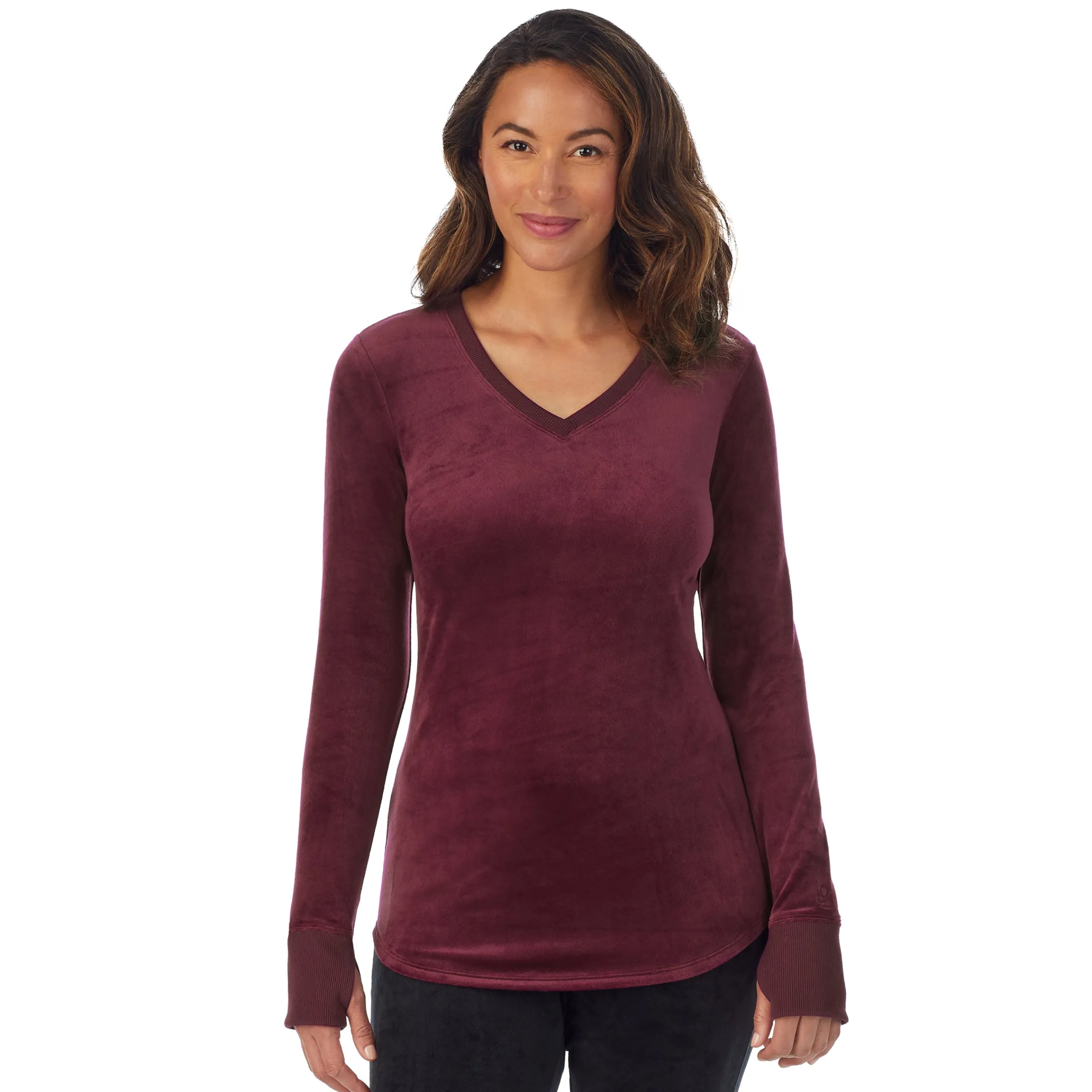 Sale Stretch Velour Long Sleeve V-Neck Women Long Sleeves