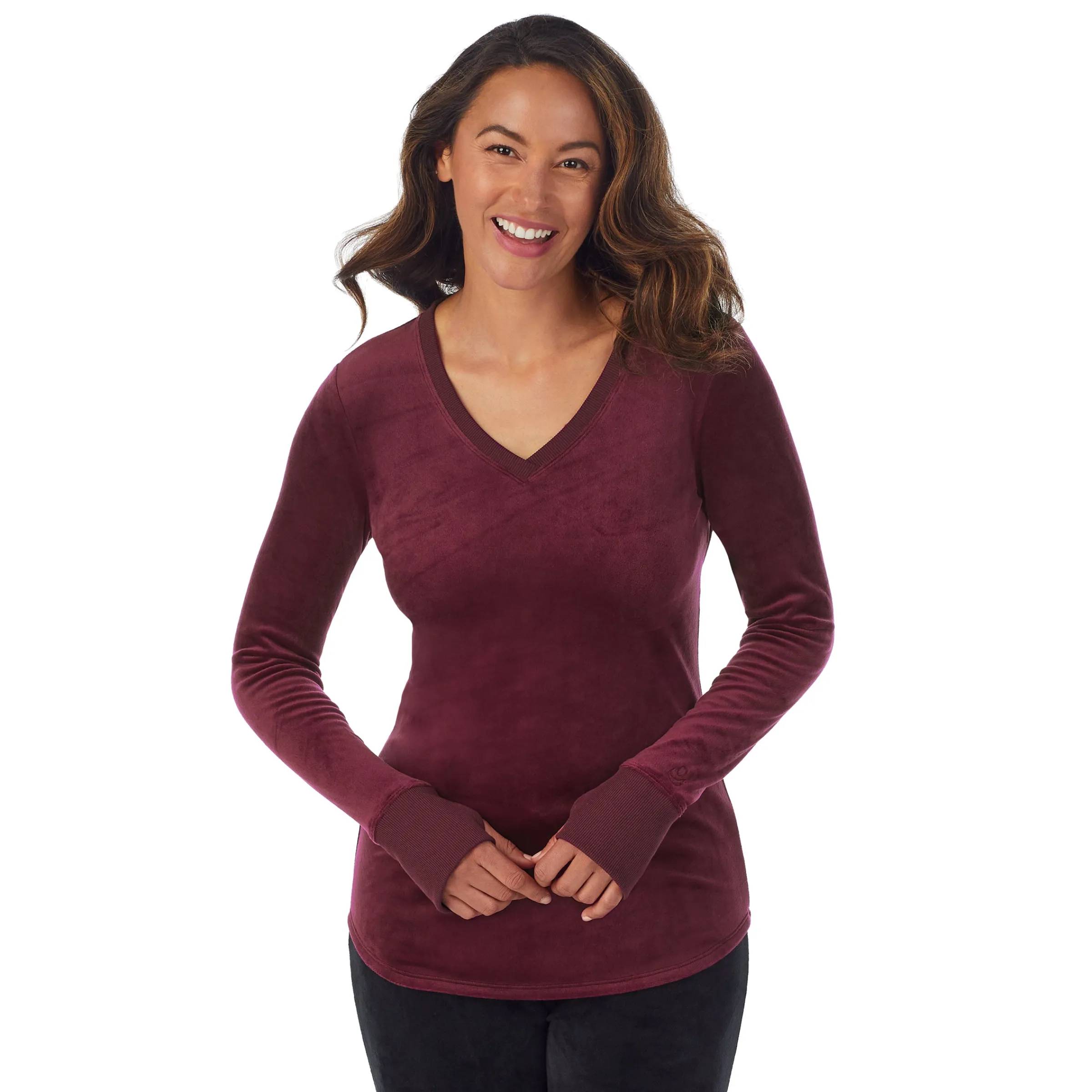 Sale Stretch Velour Long Sleeve V-Neck Women Long Sleeves