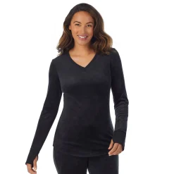 Sale Stretch Velour Long Sleeve V-Neck Women Long Sleeves