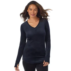 Sale Stretch Velour Long Sleeve V-Neck Women Long Sleeves